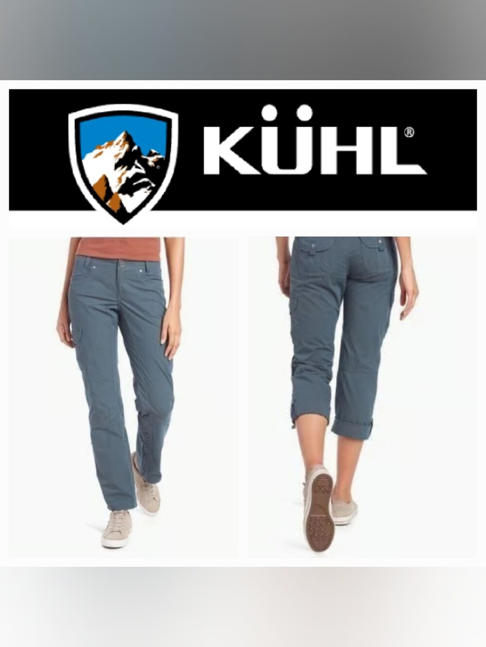 KUHL Stretch Cargo Pants Blue SPLASH Roll-Up Sz 18 Wide Cabincore Active